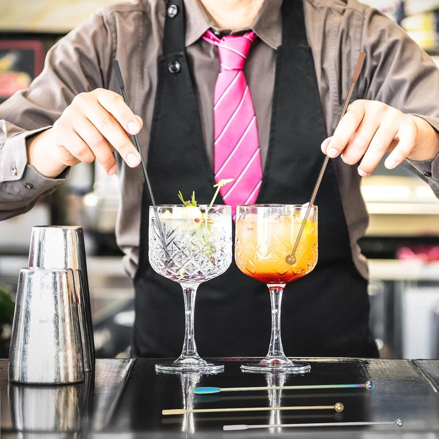 10Pcs Coffee Stir Sticks, Reusable Stir Sticks for Coffee Bar, Cocktail Drink Stirrer Spoon with Small Rectangular Paddles, Stainless Steel Swizzle Stick for Cocktails