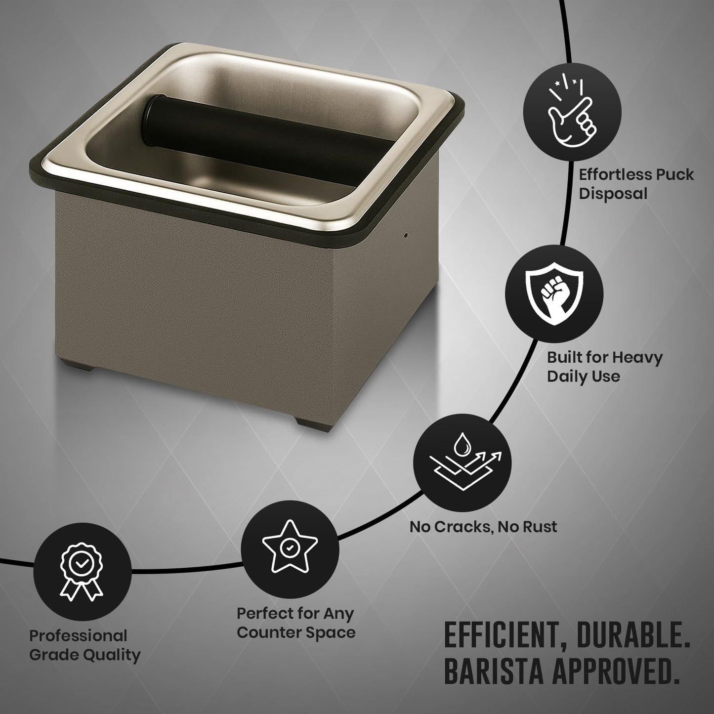 Rattleware Stainless Steel Knock Box β Heavy-Duty Espresso Puck Disposal Bin with Welded Rubber Bar β Perfect for Coffee Bar Accessories, CafΓ©, Restaurant, or Home Use (6" x 5.5" x 4")