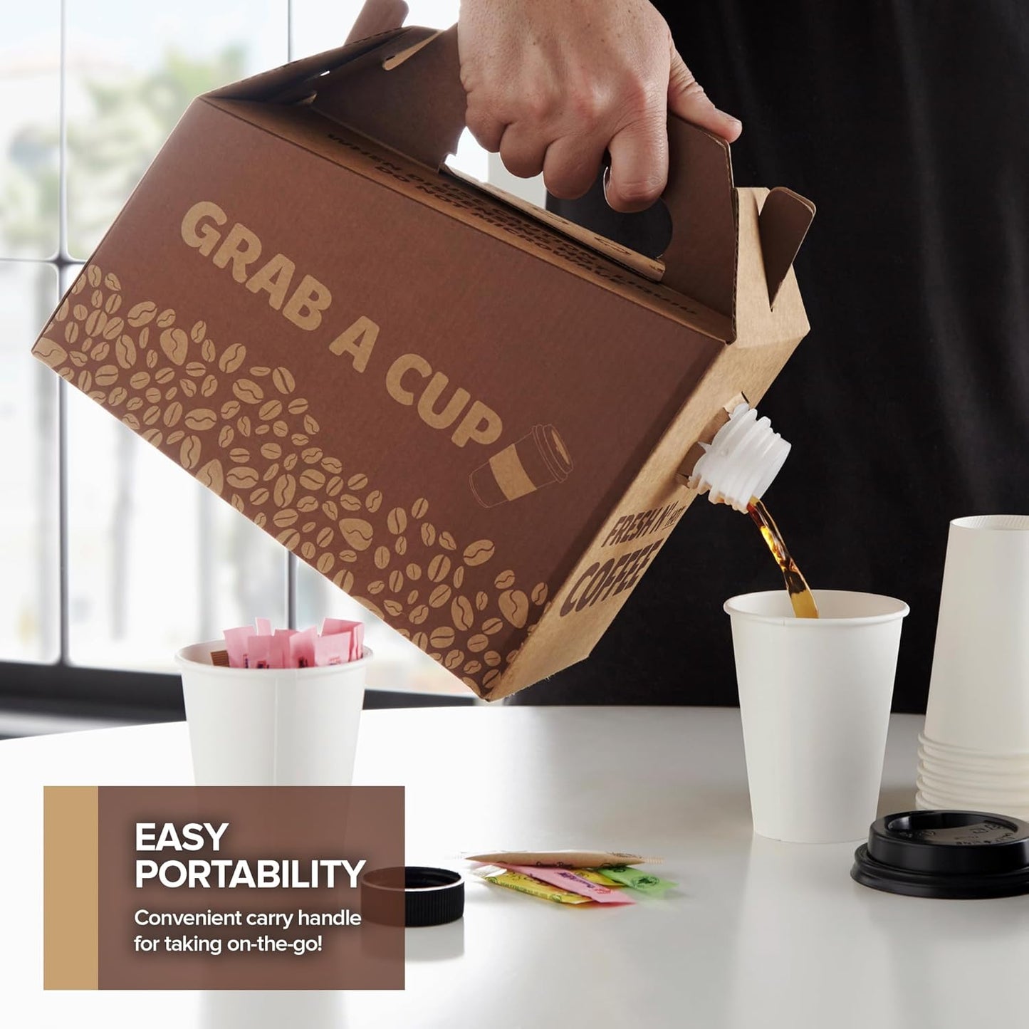 Stock Your Home (10 Pack) 96 oz Disposable Coffee Box Dispensers, Insulated Hot Cold Bulk Beverage Server Carafe, Coffee Carrier with Handle Take Out Containers, Cardboard Traveler To Go Boxes