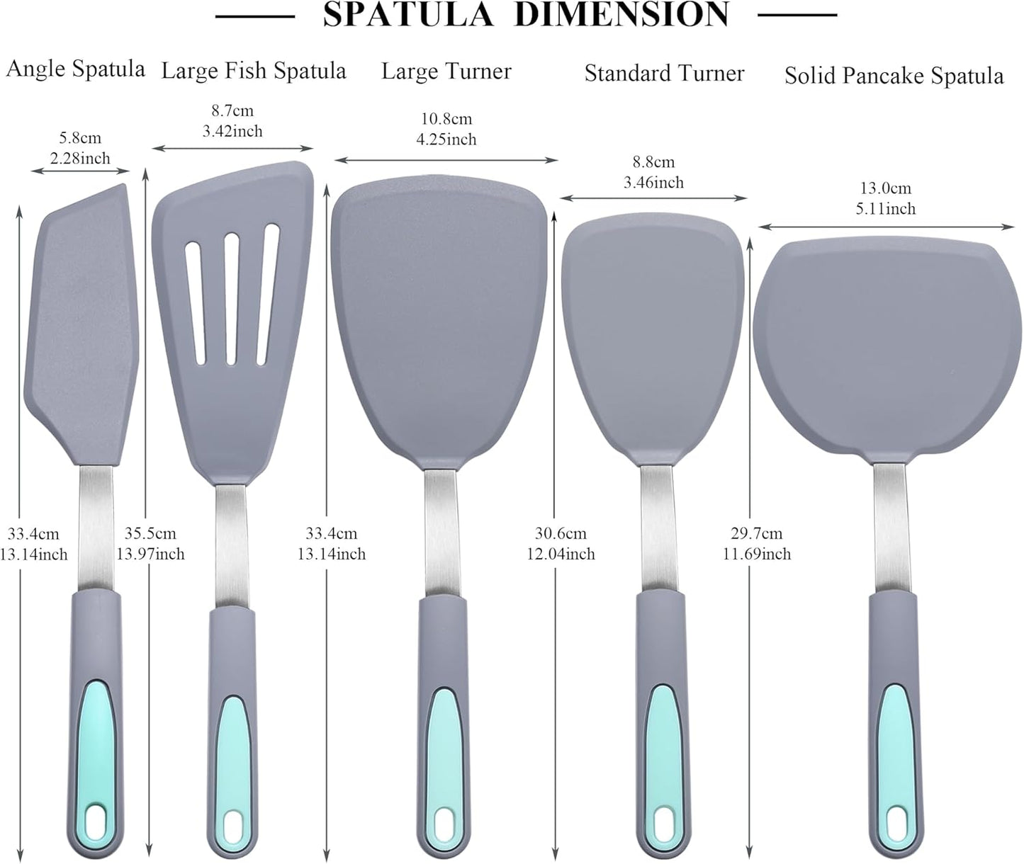 To encounter 5 Pieces Silicone Spatula Set, Non-Stick Silicone Turner Spatulas, Heat Resistance Cooking Utensils, Flip Turner for Fish, Egg, Pancake, Light Grey