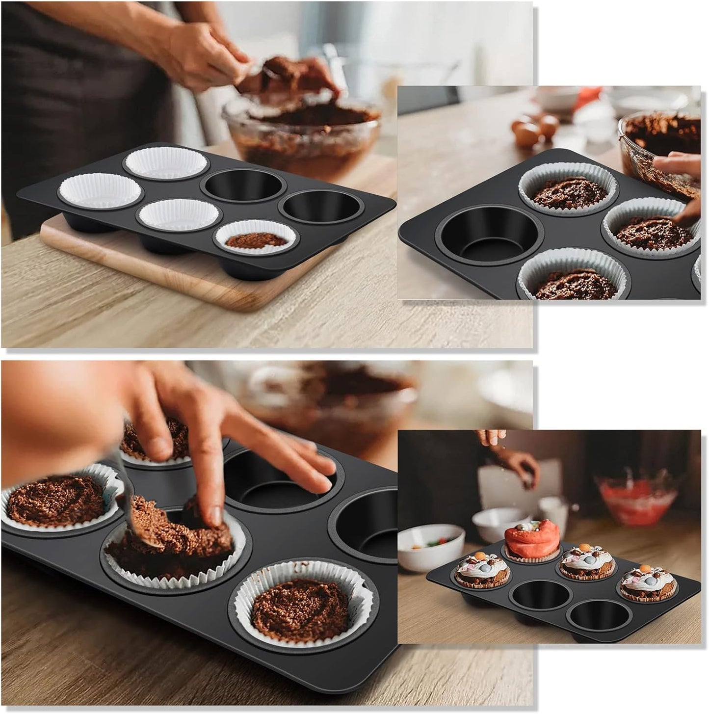 TeamFar Muffin Pan Set of 4, 6 Cup Muffin Tin Cupcake Pan Tray with Nonstick Coating and Stainless Steel Core, for Home/Kitchen Baking, Healthy & Heatproof, Release Easily & Easy Clean