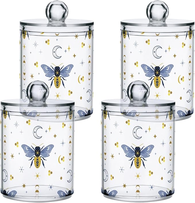 2 Pack Qtip Holder Organizer Dispenser Bee Boho Honeybee Insect Bathroom Storage Canister Cotton Ball Holder Container for Cotton Pads/Swabs/Floss