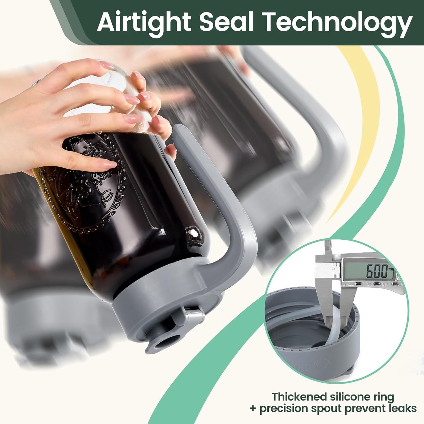 Mason Jar Pitcher - Airtight & Leakproof Glass Pitcher with Lid, Perfect for Breastmilk, Cold Brew, and Sun Tea, 2 Quart (64 oz) Mason Jar with Pour Spout Lid