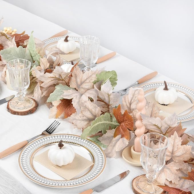 DearHouse Pumpkin Fall Maple Leaf Garland, 6Ft Hanging Vine White Maple Garland Artificial Autumn Foliage Thanksgiving Decor for Home Wedding Fireplace Party Christmas