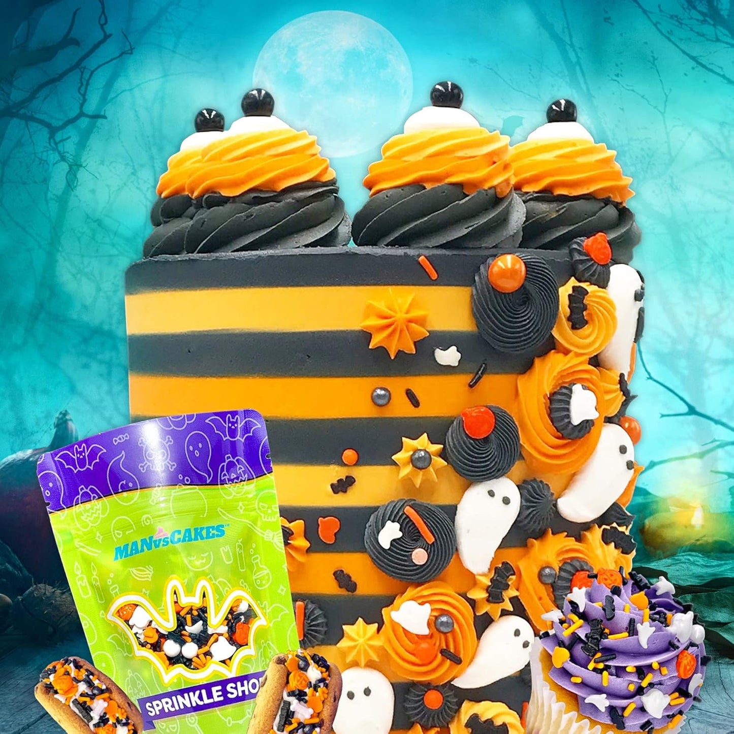 Manvscakes, pink sprinkles, valentines, cake sprinkles, gluten free, cookies, chocolate, fondant, princess topping, ice cream, edible, dessert decoration (Orange black)