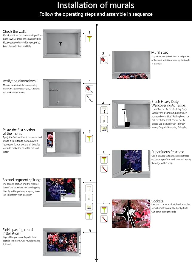 WFBHUA-Dark Floral Wallpaper Watercolor Pink and Blue Flower Wall Mural for Bedroom (Not Peel and Stick)