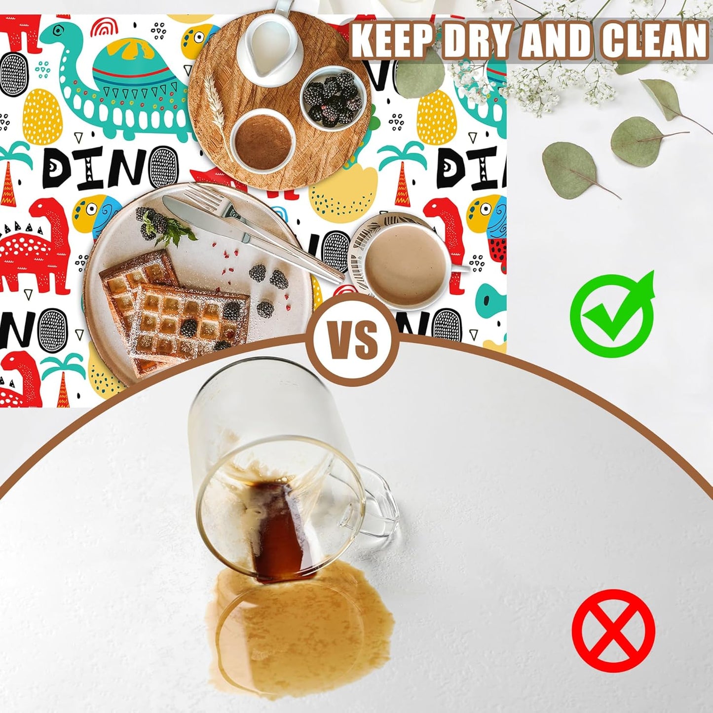 Dinosaur with Palms and Eggs Coffee Mat Absorbent Dish Drying Mat for Kitchen Counter Hide Stain Rubber Backed Coffee Bar Accessories Fit Under Coffee Maker Espresso Machine, 11.8 x 19.7 Inch