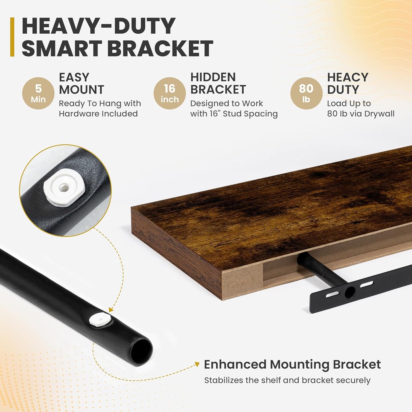 48 Inch Floating Shelves, 9.3" Deep Floating Shelf Wall Mounted, 48" Wall Shelves, Rustic Deep Bookshelf, Large Display Shelves & Storage Shelves for Bedroom, Living Room, Brown, Set of 1