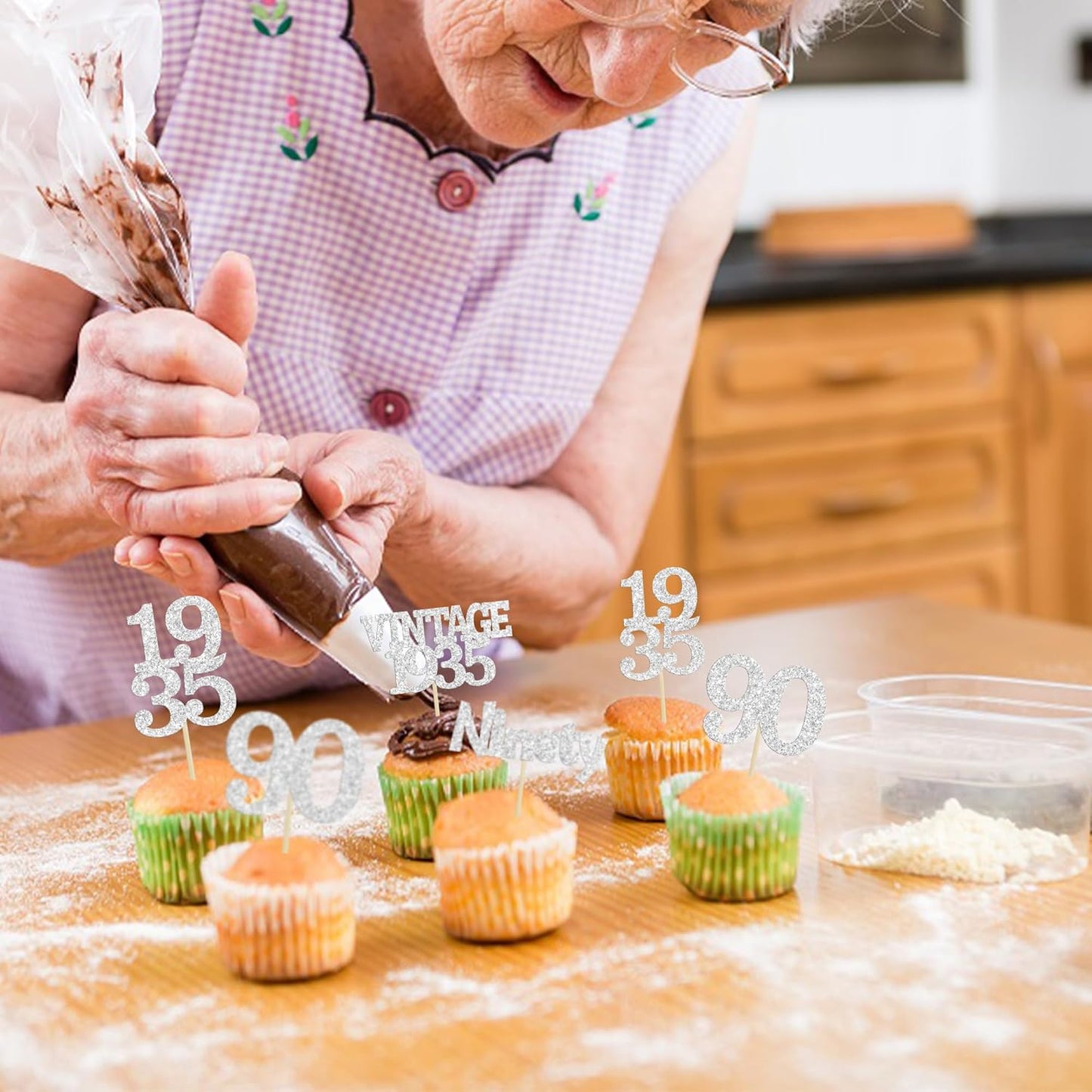 Gyufise 24Pcs 90th Birthday Cupcake Toppers Glitter Cheers to 90 Fabulous Ninety Vintage 1935 Cupcake Picks 90th Birthday Wedding Anniversary Party Cake Decorations Supplies Silver