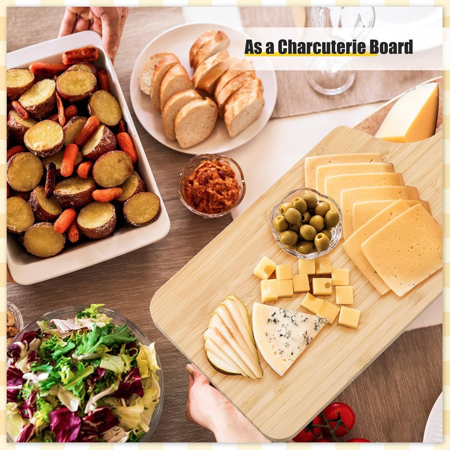 Lounsweer 6 Pcs Thicken Cutting Board Bulk Wood Board for Chopping Serving Charcuterie Material for Laser Engraving Mother' Day Wedding Housewarming Gift(Bamboo,11 x 5 Inches)