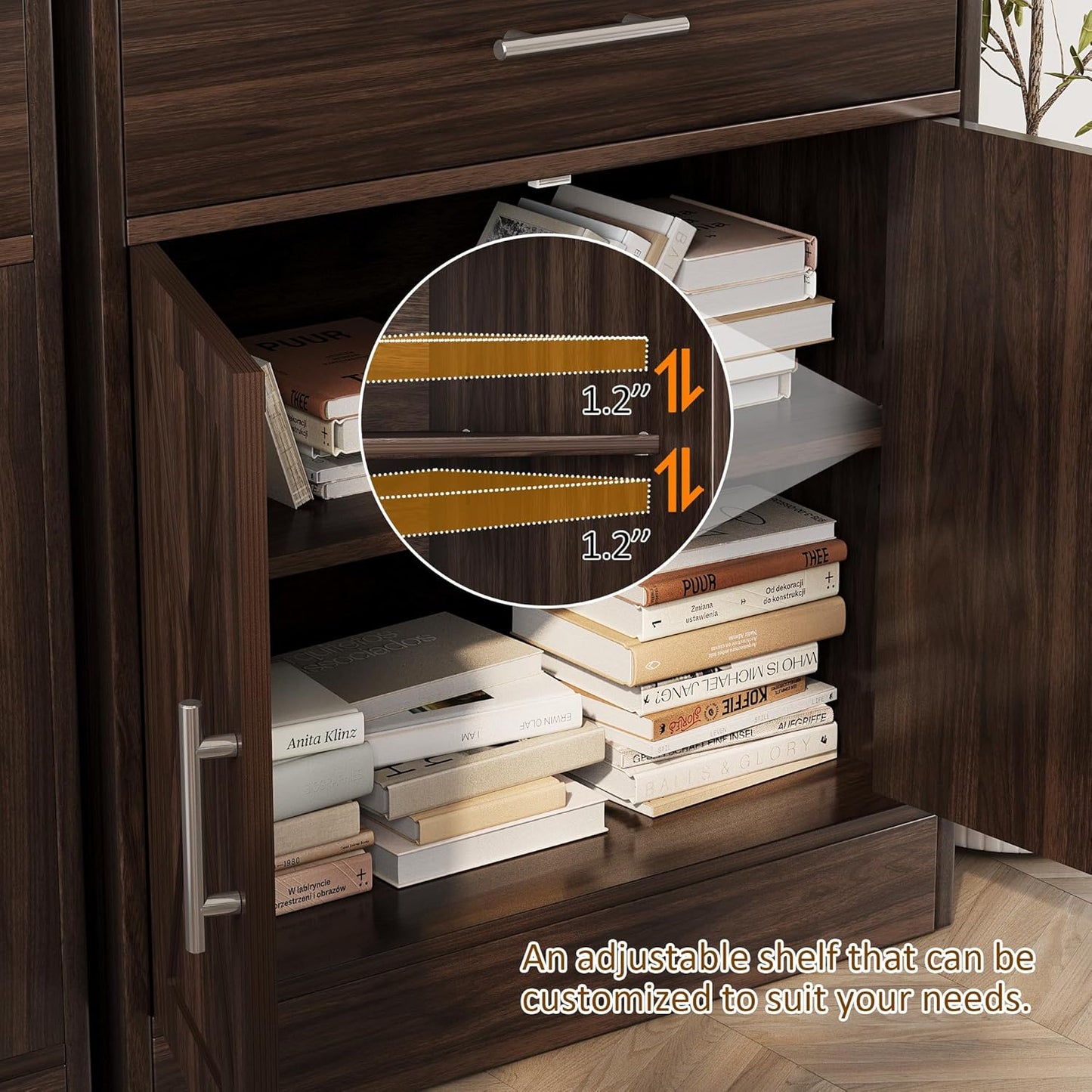 Vongrasig Sideboard Buffet Cabinet with Storage, Modern Kitchen Storage Cabinet with 1 Drawer and 2 Doors, Wood Coffee Bar Buffet Table for Kitchen, Dining Room, Rustic Brown