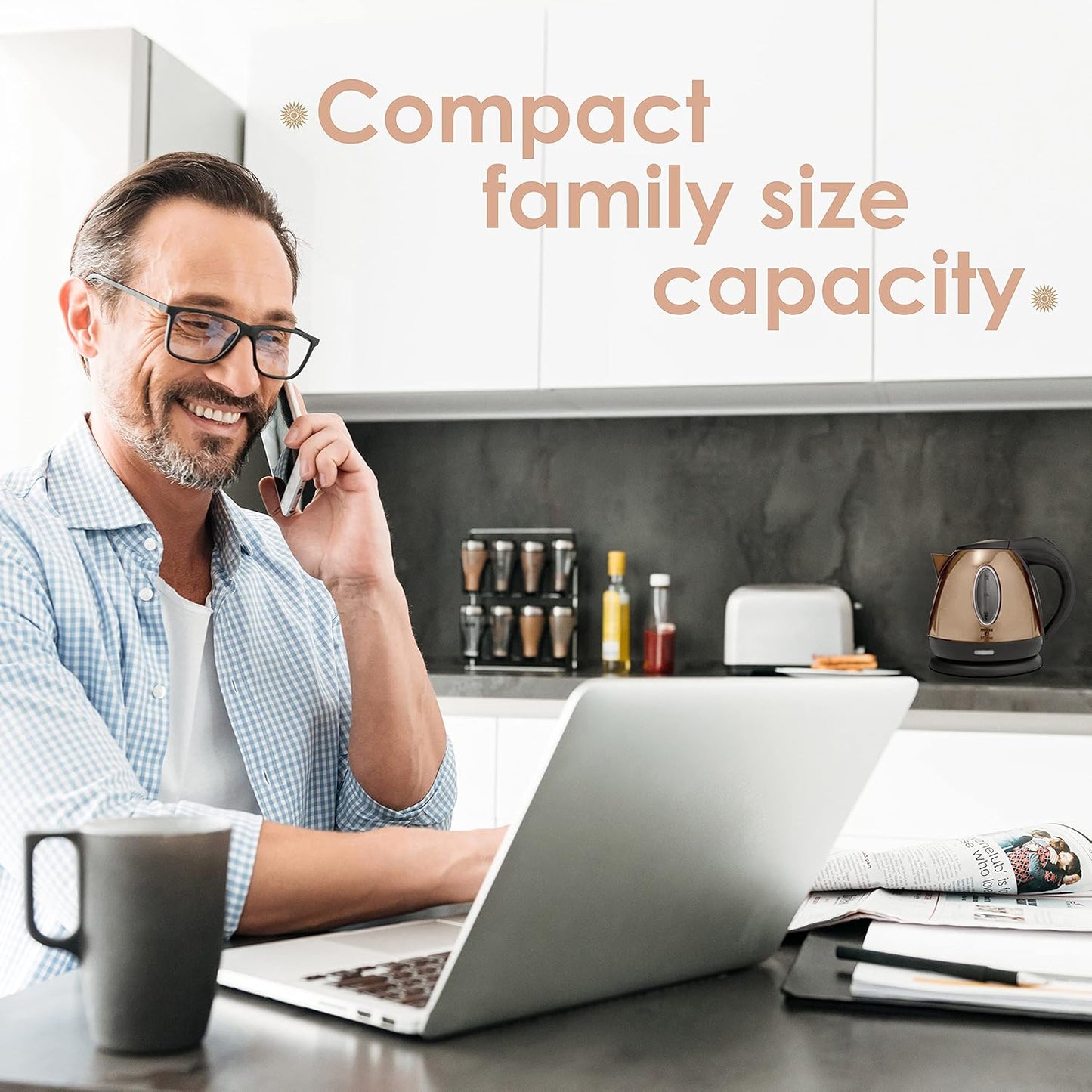 Moss & Stone 1.2L Stainless Steel Small Electric Kettle, Cordless 1500w Fast Boiling Pot, Portable Hot Water Electric Tea Kettle With Boil Dry Protection & Auto Shut-Off (Champagne)