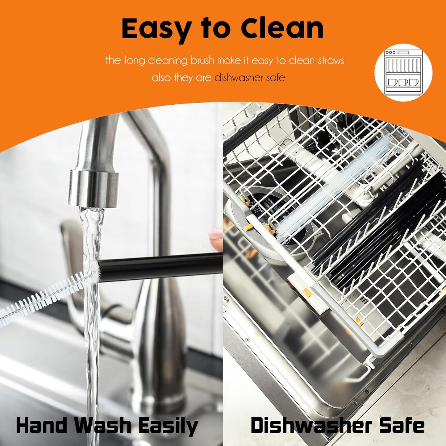 ALINK Black Replacement Straws for Stanley 20oz 14oz Tumble, 6 Pack Reusable Straws for Stanley Quencher 20oz 14oz Cups with Cleaning Brush, Dishwasher Safe and BPA Free