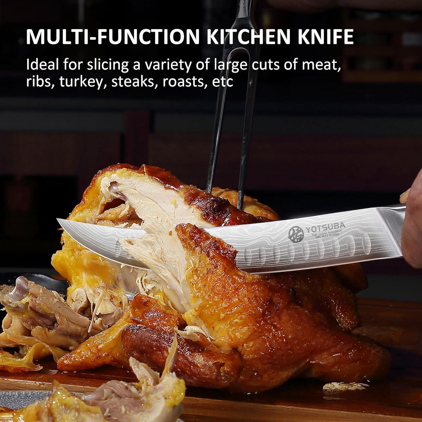 YOTSUBA Butcher Knife, 10 Inch Breaking Knife, Razor Sharp High Carbon Steel Curved Carving Knives for Meat Cutting with Ergonomic Handle, Slicing Brisket Knives for kitchen with Gift Box