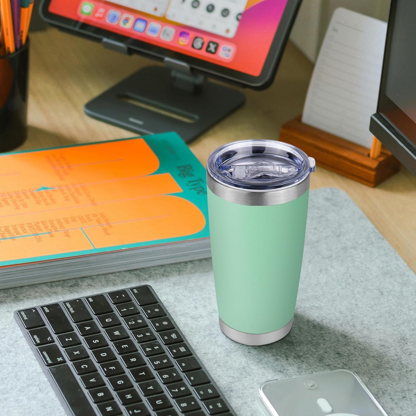 20 oz Tumbler Stainless Steel Tumblers Bulk with Lid Double Wall Insulated Coffee Tumbler Cups for Hot & Cold Drinks Powder Coated Travel Coffee Tumbler Mug Metal (Jade, 12 pack)