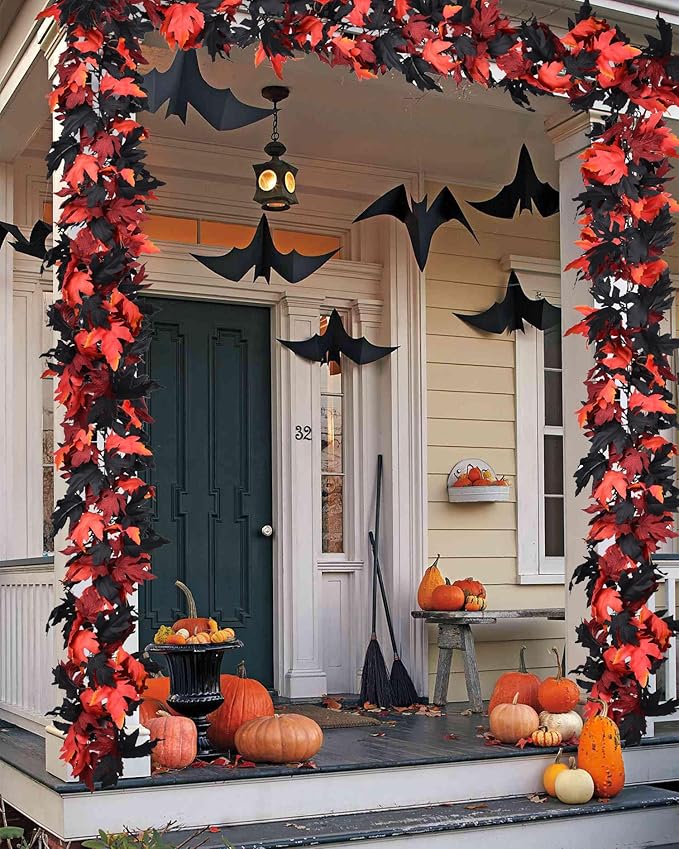 Lvydec 2 Pack Halloween Fall Maple Garland - 5.9ft/Piece Artificial Hanging Fall Leave Vines Garland Autumn Decor for Thanksgiving Home Wedding Party