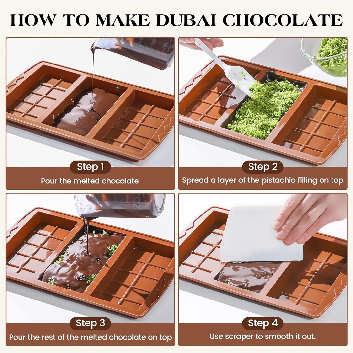 2 Pcs Chocolate Bar Mold Deep Dubai 0.85 Inch Stuffed Chocolate Molds Silicone Large Break Apart Silicone Molds (10 Snap + 5 Snap)