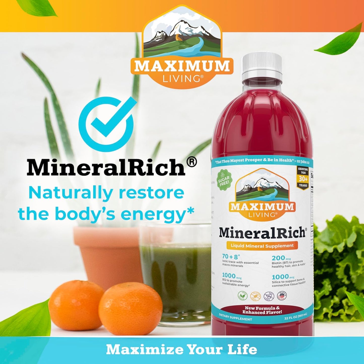 Maximum Living MineralRich Minerals Supplement - 32 oz (32 oz (Pack of 1), MineralRich)