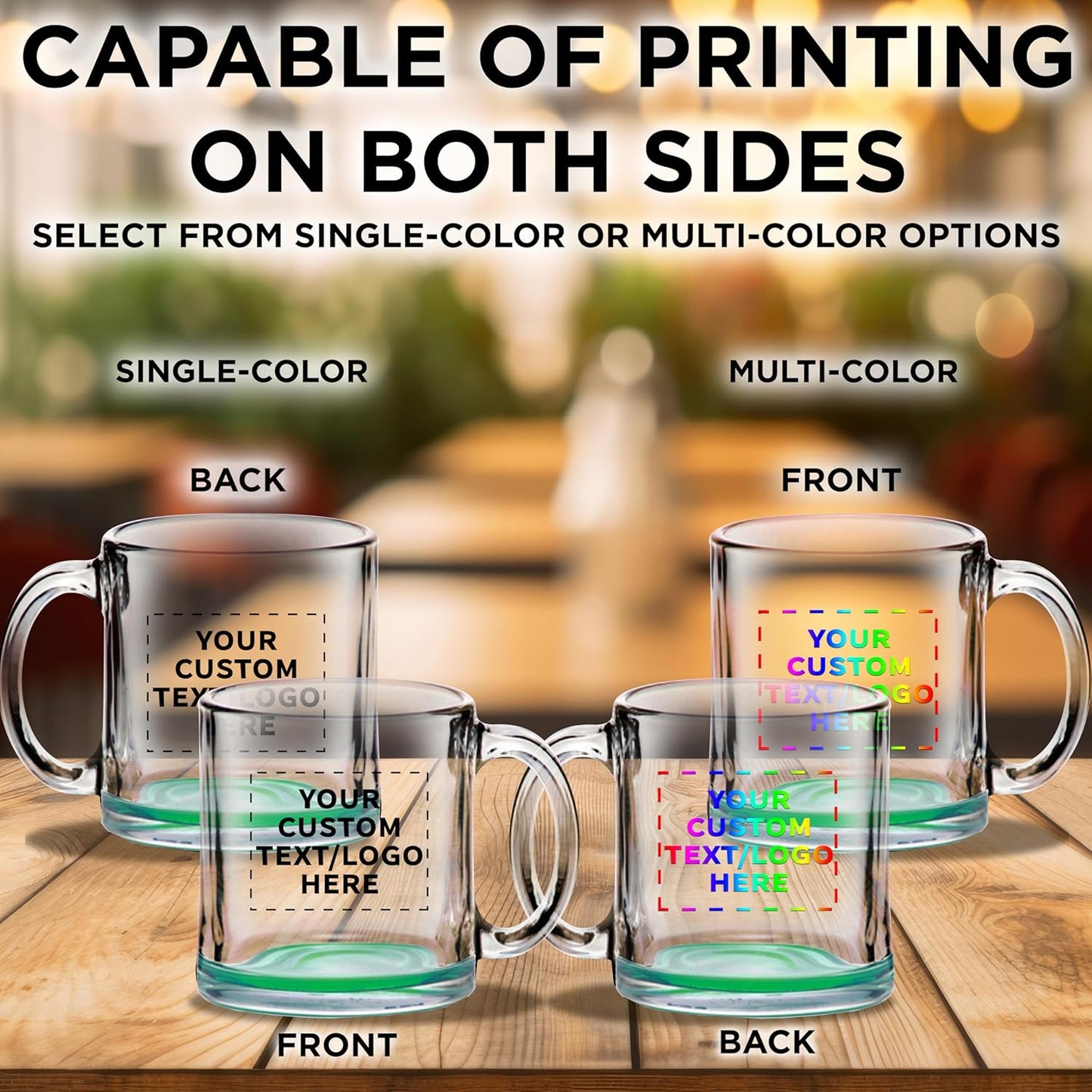 Custom Libbey Clear Glass Coffee Mugs 13 oz. Set of 10, Personalized Bulk Pack - Perfect for Coffee, Tea, Espresso, Hot Cocoa, Other Beverages - Green Bottom