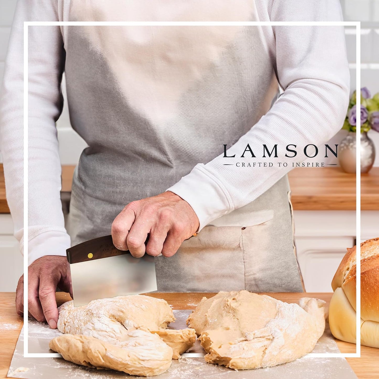 Lamson 3" x 6" Dough (Bench) Scraper and 3' x 6" Chef's Slotted Turner with Walnut Handle - Right-Hand