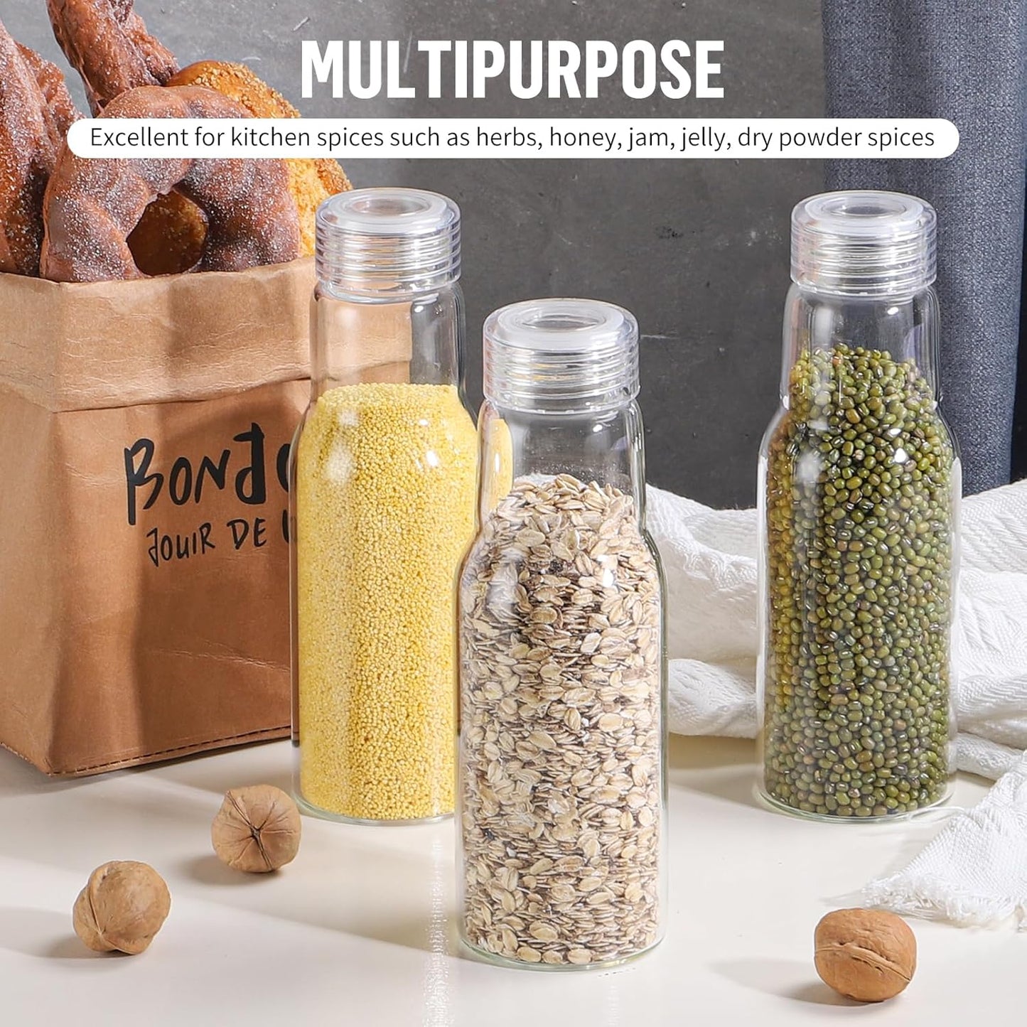 17 Oz Glass Juice Bottles with Lids, Glass Bottles, BPA Free, Borosilicate Glass for Juicing, Smoothies, Infused Water, Beverage Storage, Shaker Bottles (4 Pack)