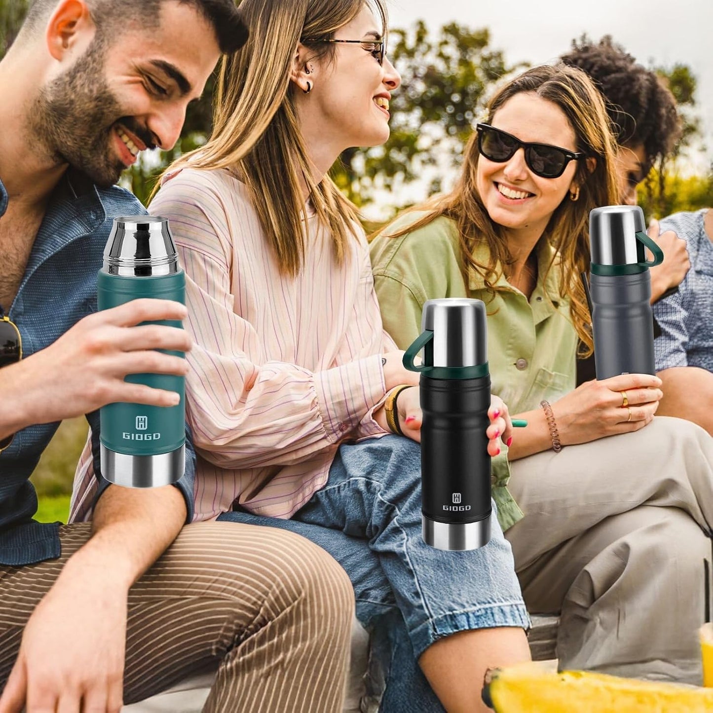 Vacuum Insulated Water Bottle Thermo Water Flask with Cup 680ml/23oz Stainless Steel Thermal Water Bottles Thermo for Hot and Cold Drinks Coffee Water(Green,Single)
