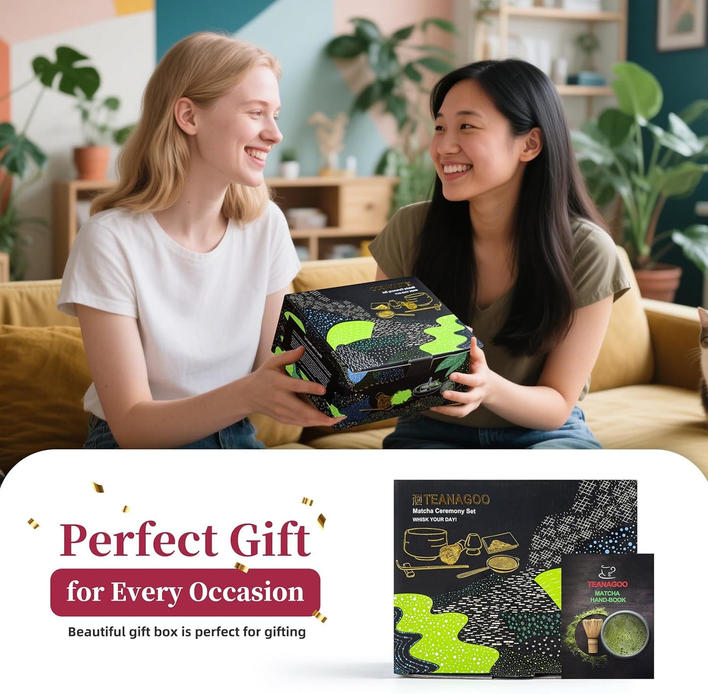 TEANAGOO Matcha Whisk Set,10 Pcs Complete Set Black,Matcha Kit for Ceremony,Matcha Tea Set with Tray,Matcha Whisk Set and Ceramic Bowl with Scoop&Sifter&Powder Jar,Gift for Matcha Lover