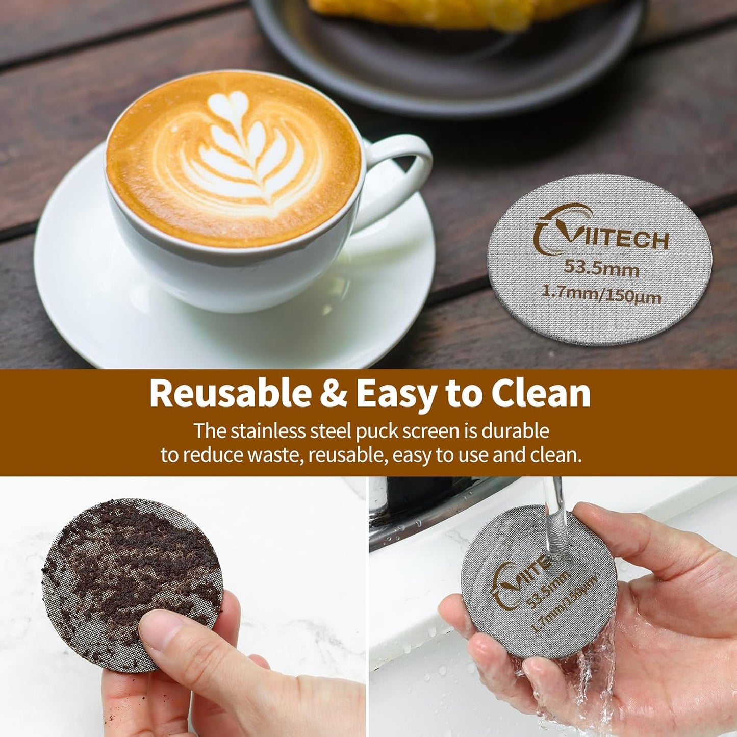 2 PCS Espresso Puck Screen, Espresso Filter Screen for 53.5mm Portafilter, Reusable 1.7mm Thickness 150μm, 316 Stainless Steel Coffee Filter Replacement, Coffee Puck Filter for Espresso Machine