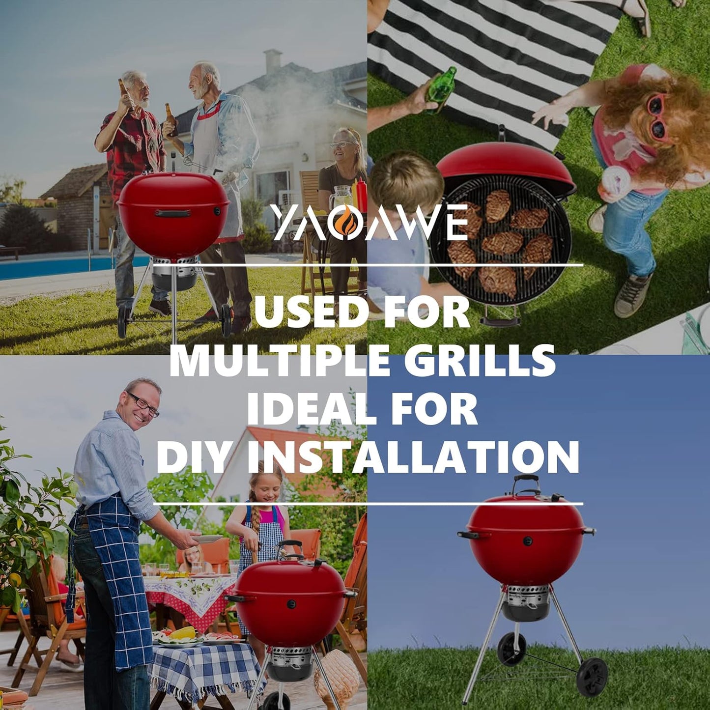 4-Pack Temp Probe Grommet for BBQ Grills, Replacement for Weber 85037 Smokey Mountain Accessories, and Other Smoker Grills DIY Thermometer Probe Port (Black)