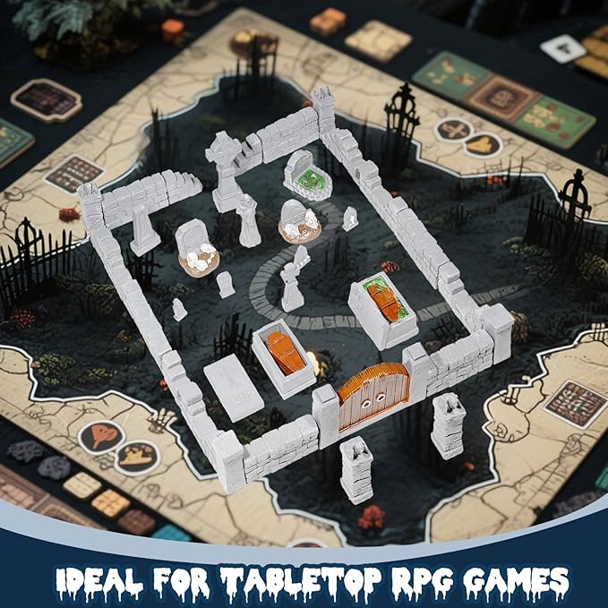 Warmtree 38 Pcs Graveyard Terrain Miniatures Set, Halloween Miniature Tombstones Figurine Mini Resin Tombstones for Diorama Supplies Miniature Graveyard Scene DIY Crafts Outdoor Decorations