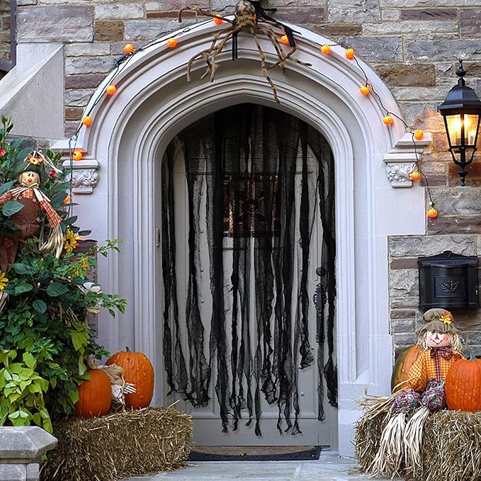 Sfcddtlg 4 Pcs Halloween Black Doorway Curtain- 65 x 39 Inch Creepy Door Curtain Decorations- Scary Spooky Cloth for Halloween Party Haunted House Decoration
