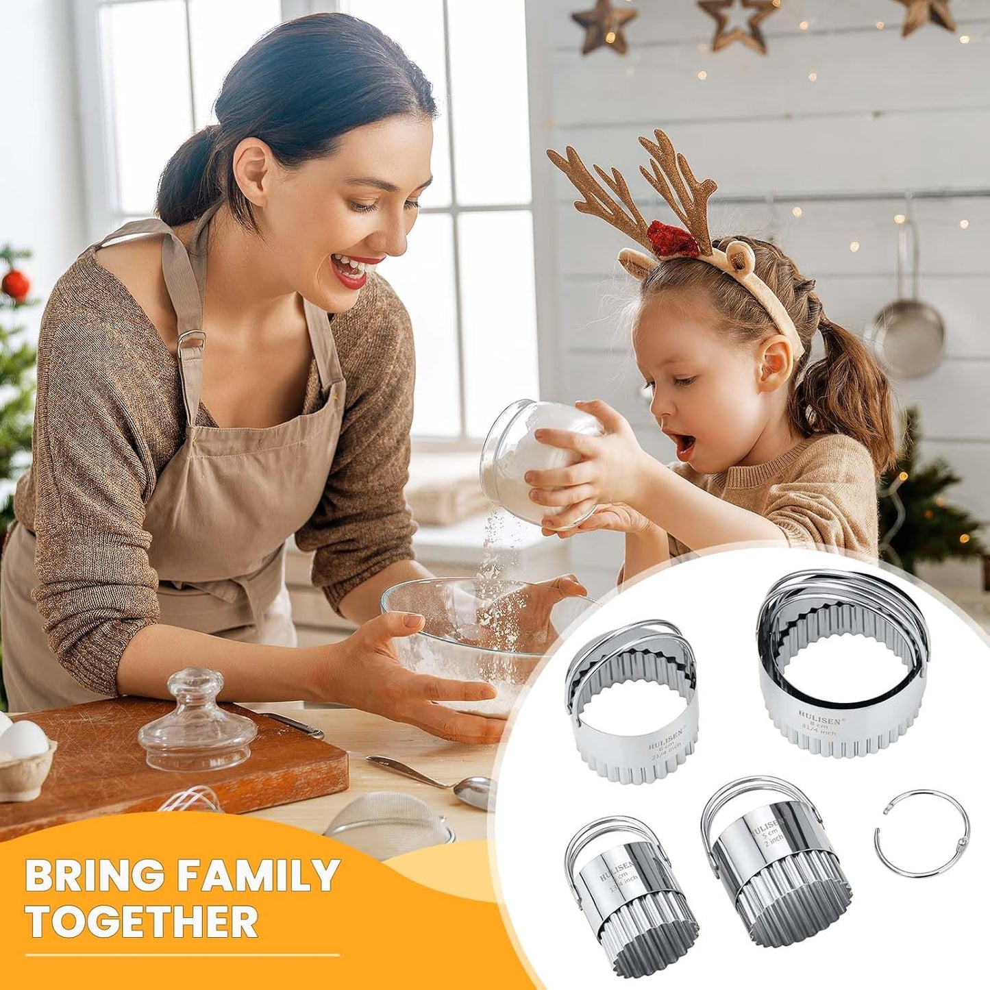 HULISEN Biscuit Cutter Set (5 Pieces/Set), Stainless Steel Round Biscuit Cutters with Handle, Wave Cookies Cutter with Fluted Edge, Professional Baking Dough Tools, Gift Package (Wave)