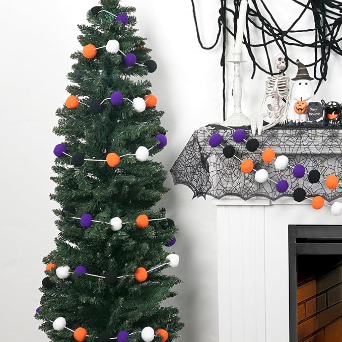 TBD Decor 2pk Halloween Decorations Pom Pom Garland,13FT Colorful Large Felt Ball Garland,Cute Hanging Halloween Party Decorations for Mantle,Indoor Birthday Party Supplies