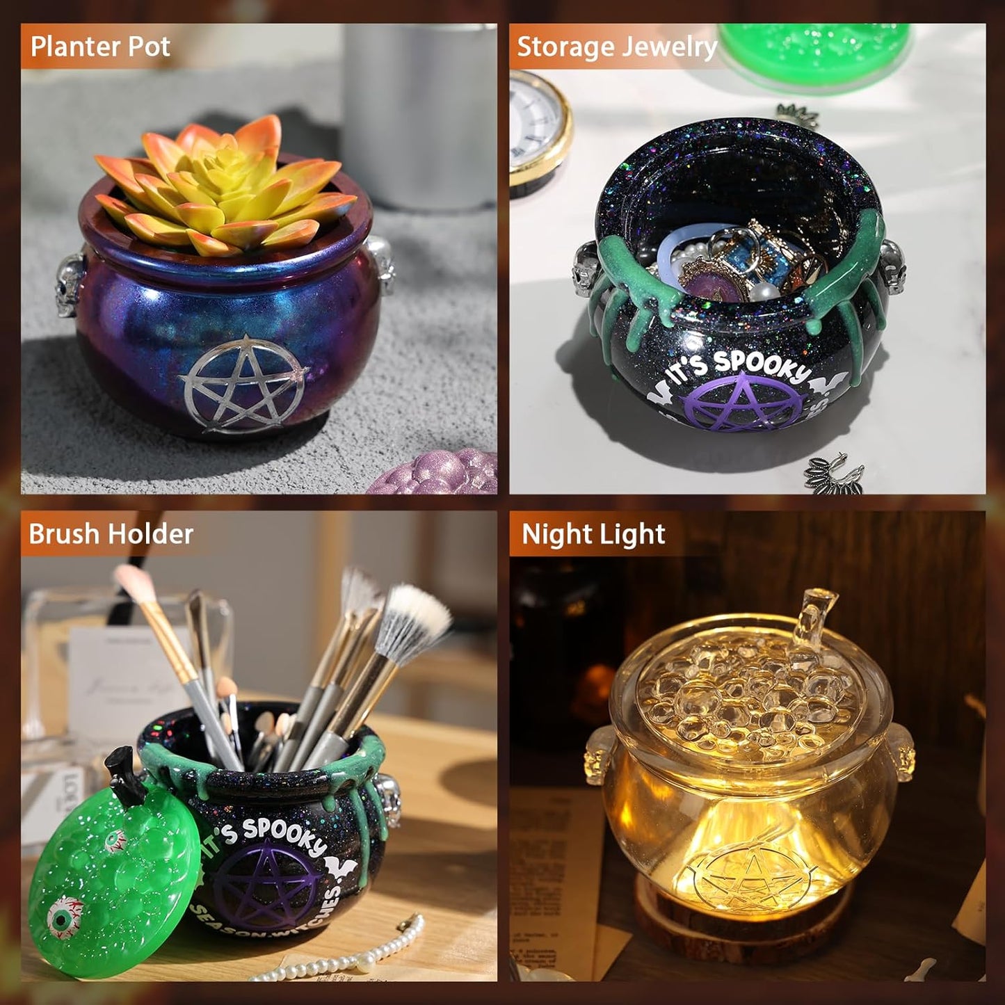 LET’S Resin Witch Cauldron Resin Mold, Halloween Resin Molds, 3D Jar Resin Molds Silicone 4.7'' Width, Large Jar Molds for Epoxy Resin Casting Craft, Storage Box,Candy Container,Candle Holder