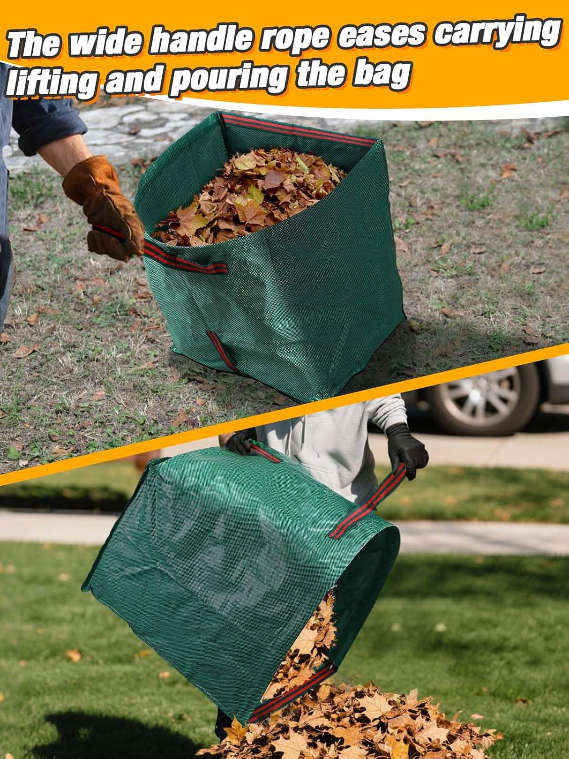 42" to 75" Adjustable Heavy-Duty Metal Leaf Rake with 25 Tines, Includes 40 Gal Reusable Dustpan-Type Lawn Bag