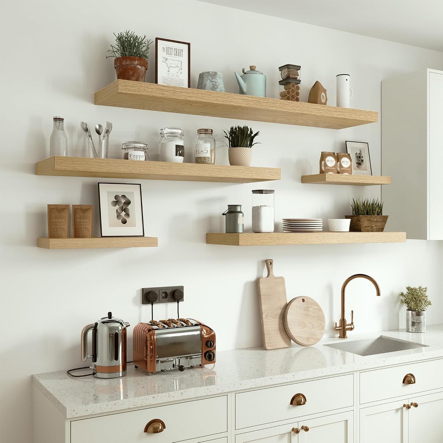 Vivelove 10 inches Deep Floating Shelves 36 inch Long, Single Wall Shelves Heavy Duty 70 lbs for Bedroom, Bathroom, Living Room, Kitchen, Office, Modern Shelf Home Decor, Set of 1, Oak