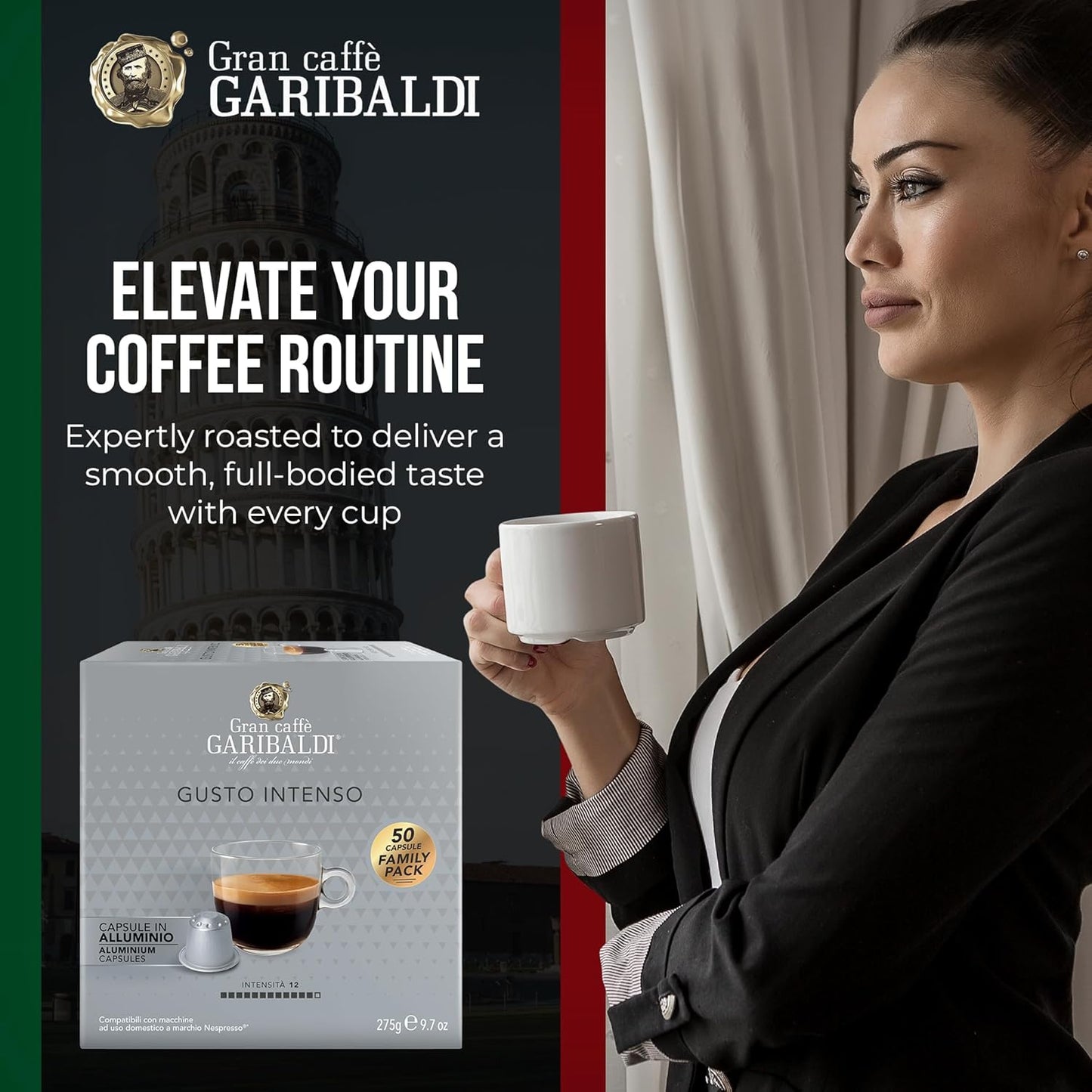 Gran Caffè Garibaldi Espresso Pods, Italian Roasted Coffee, Compatible Nespresso Original Line Machines, Nitrogen Flushed, Strong & Intense, Cocoa & Dried Fruit, Dark Roast - Gusto Intenso (Aluminum) 200 Cups