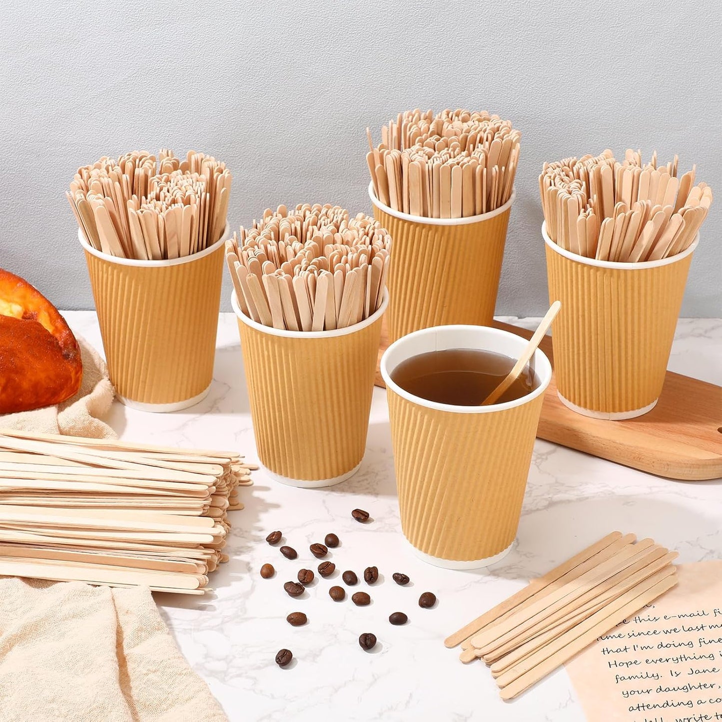 Meanplan 4000 Pack Birch Wood Coffee Stir Sticks 5.5 Inch Disposable Wooden Coffee Stirrers Bulk Long Tea Stirring Stick Round End Swizzle Beverage Mixer for Cocktail Hot Chocolate Drink Summer
