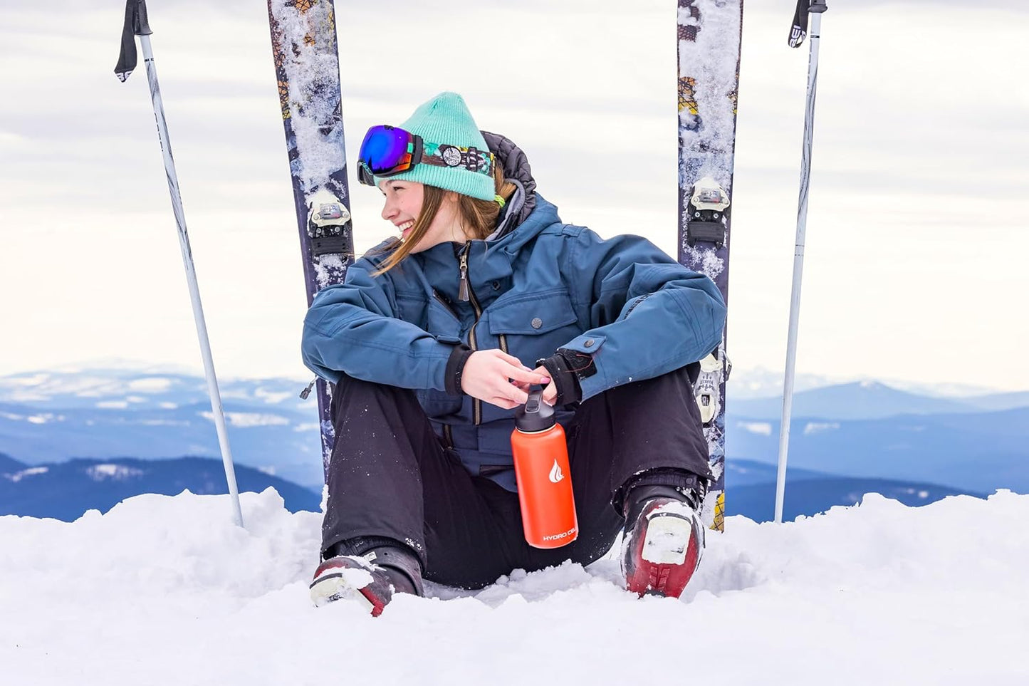 HYDRO CELL Stainless Steel Insulated Water Bottle with Straw - For Cold & Hot Drinks - Metal Vacuum Flask with Screw Cap and Modern Leakproof Sport Thermos for Adults (Mandarin 32oz)