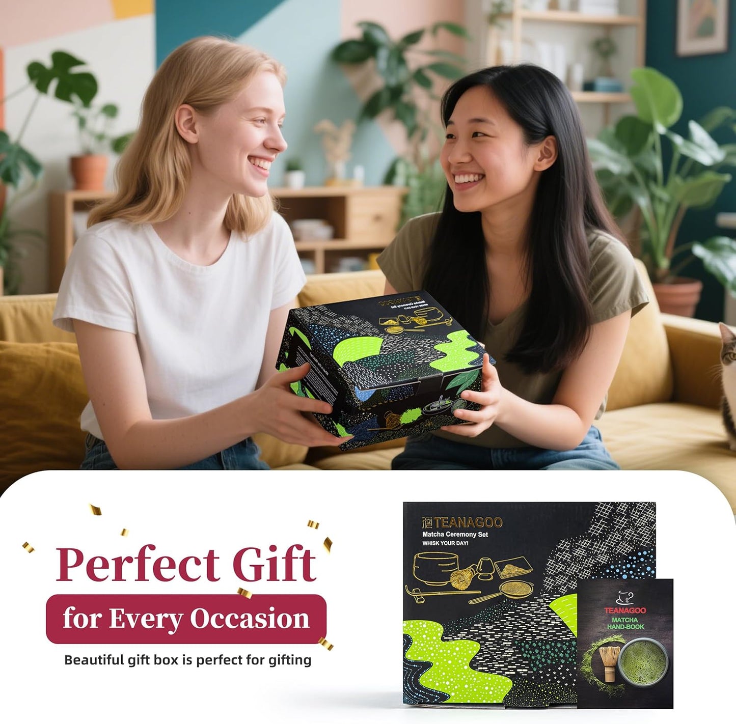 TEANAGOO 7 Pcs Matcha Whisk Set,Matcha Set for Ceremony,Matcha Kit Junware-Blue,Matcha Tea Set for Making Breakfast/Latte,Ceramic Bowl(chawan) whith Spout and Whisk,Gift for Matcha Lover