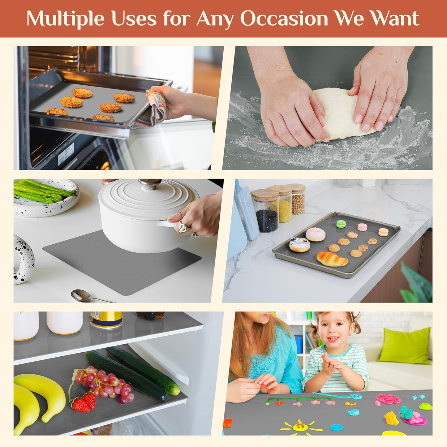 Silicone Baking Mat, 16 IN x 10 FT Free Cutting Baking Sheet, Non-Stick Reusable Dough & Pastry Mat, Non-Slip Silicone Mat Roll for Air Fryer Liner, Freeze Dryer, Oven Baking Pan, Kitchen Counter