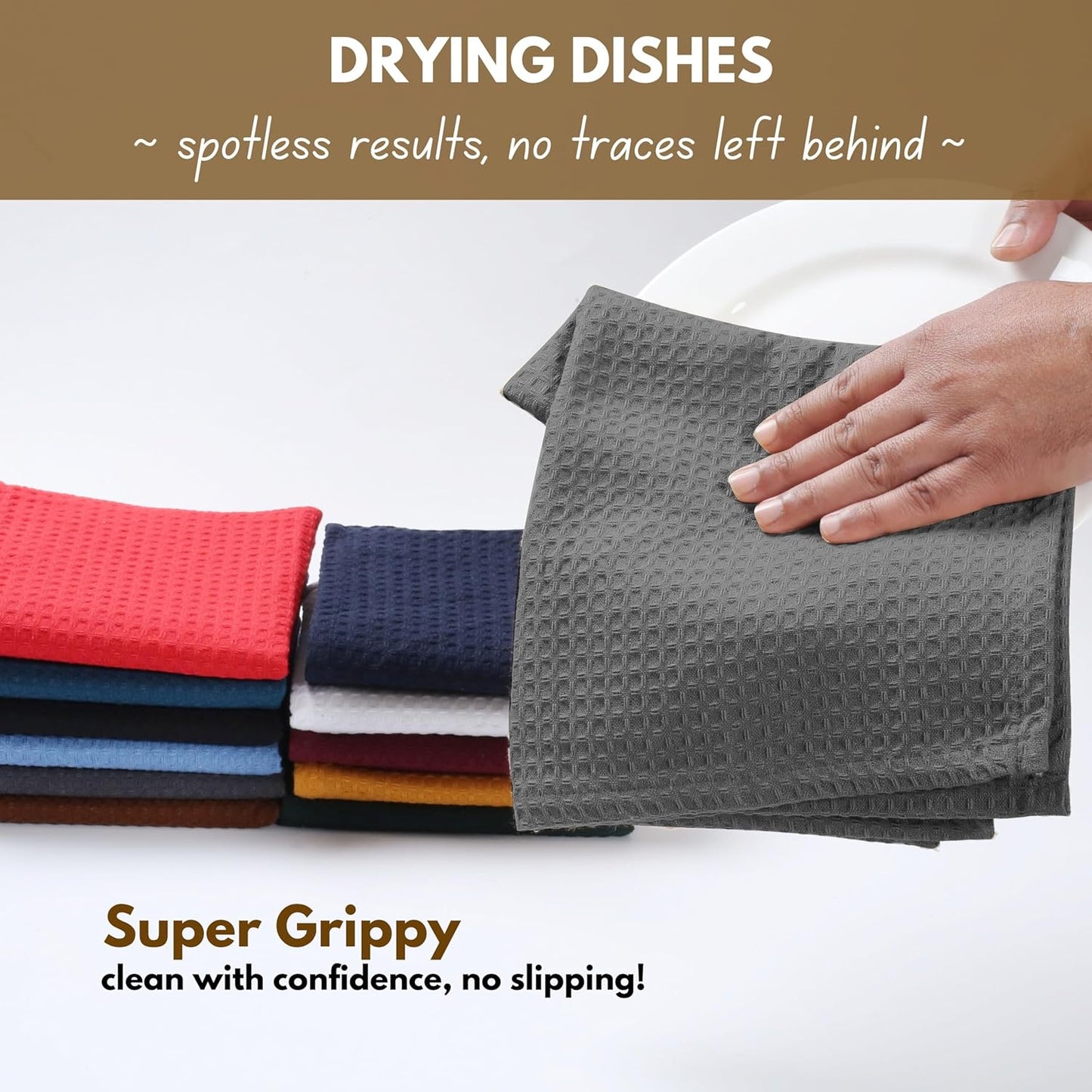 Native Fab Cotton Dish Towel & Dishcloth Set - 8 Piece Pack for Cleaning, Cooking, Baking - Absorbent, Durable, Washable, Quick Drying Towels for Home, Kitchen, BBQ & Everyday Use - Gray
