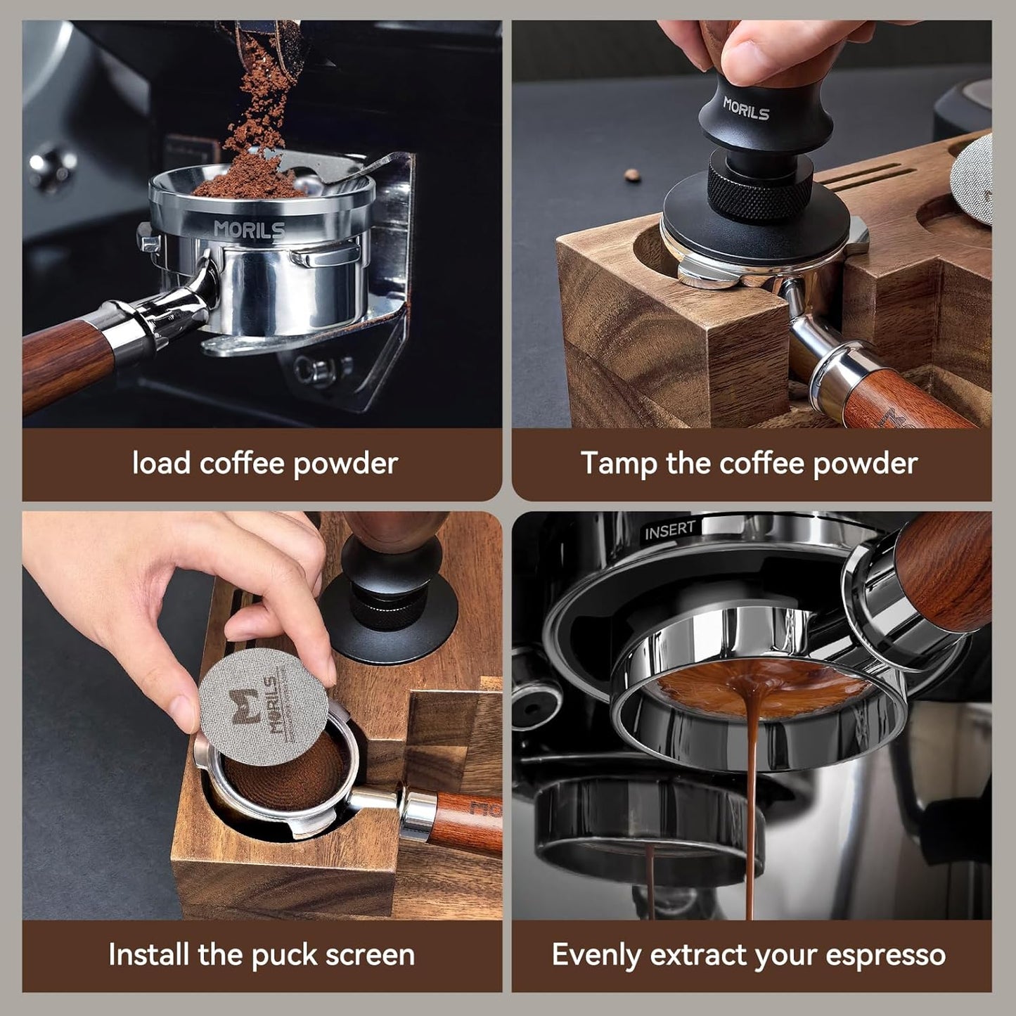 54mm Bottomless Portafilter for Breville Espresso Machines, 3 Ears Espresso Portafilter with Puck Screen,Double Shot Filter Basket & Premium Walnutwood Handle, Espresso Accessories Set.