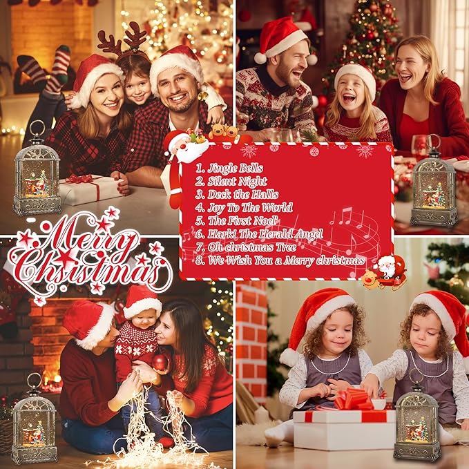 Christmas Snow Globes Lantern,Musical Snow Globe,Christmas Decorations Indoor for Home,Battery Or USB Powered,with 6 Hour Timer,Christmas Lantern for Festival Decoration,Santa Claus