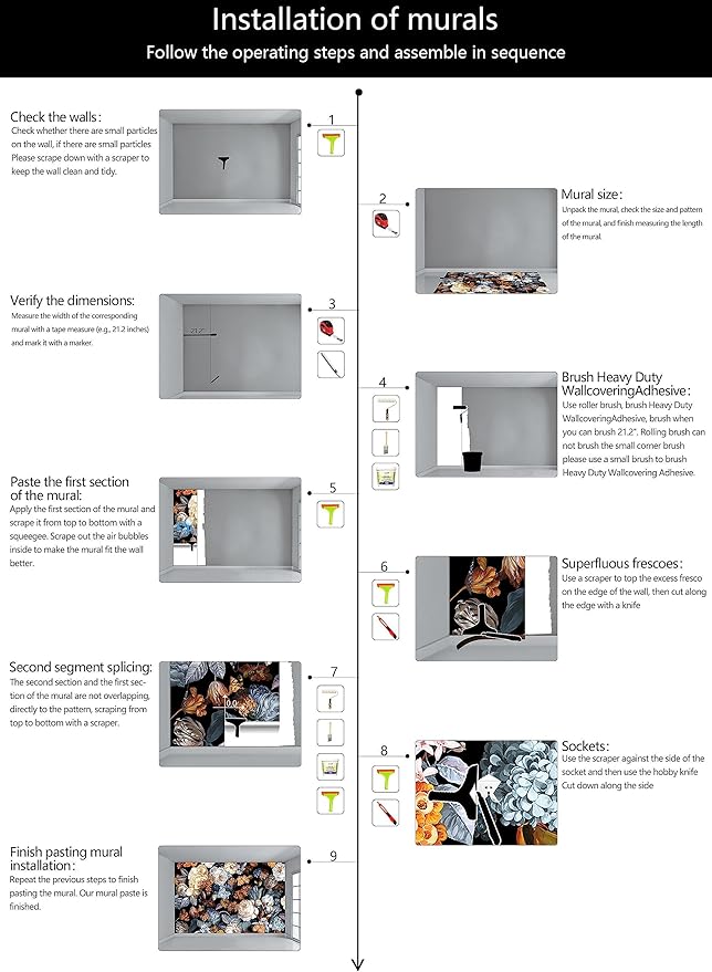 WFBHUA-Black and Gold Floral Wallpaper for Bedroom Vintage Blue Peony Flower Wall Mural (Not Peel and Stick)