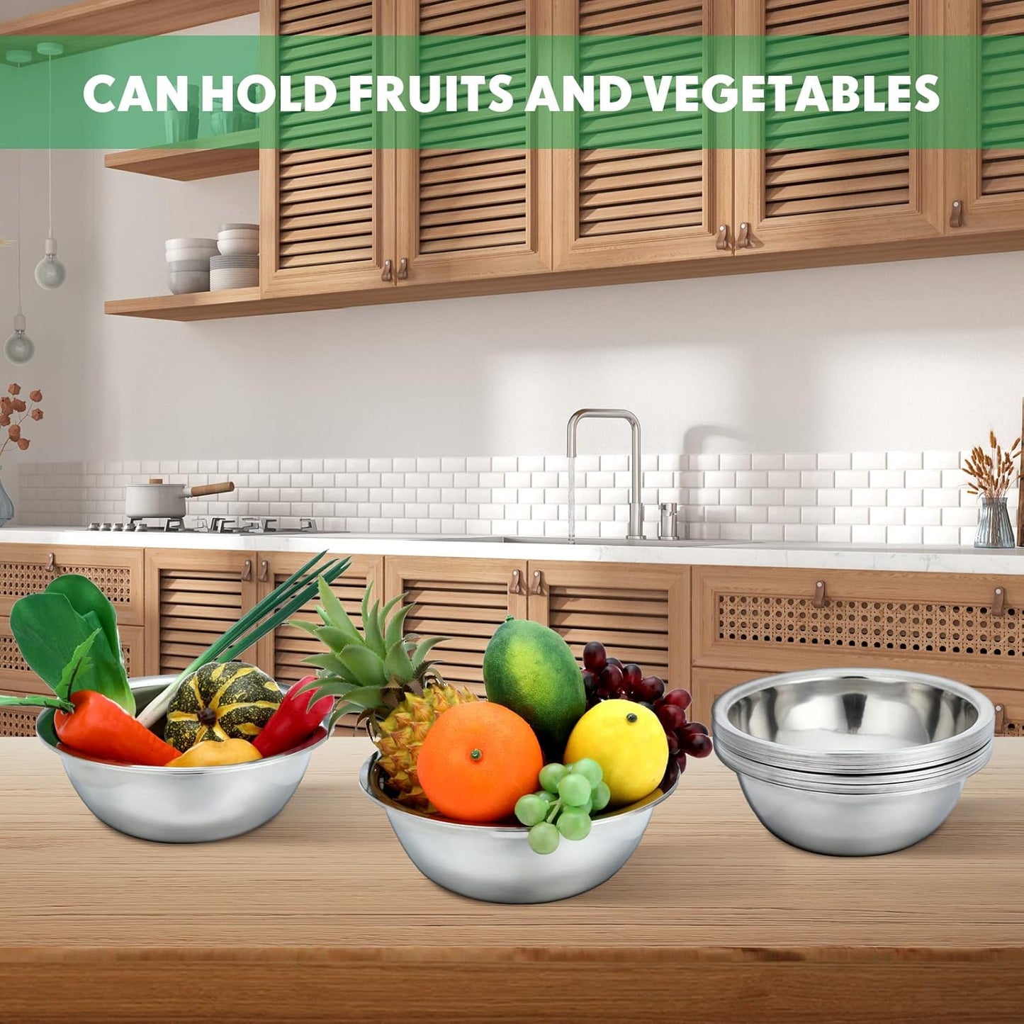 Pinkunn Set of 12 Stainless Steel Mixing Bowls, Nesting Metal Prep Salad Bowl Bulk Kitchen Large Reusable Baking Food Container for Hotel Restaurant Home Cooking, Silver(11 x 3.54 Inch)