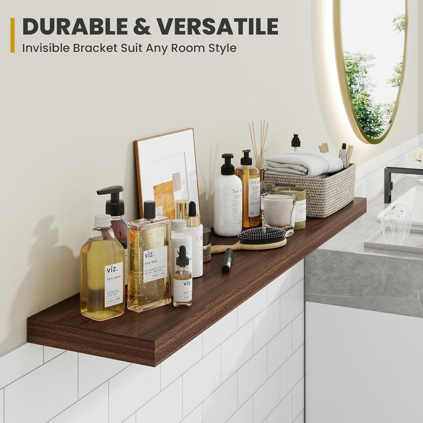 72 Inch Floating Shelves, 9.3" Deep Floating Shelf Wall Mounted, 72" Wall Shelves, Rustic Deep Bookshelf, Large Display Shelves & Storage Shelves for Bedroom, Living Room, Walnut, Set of 1