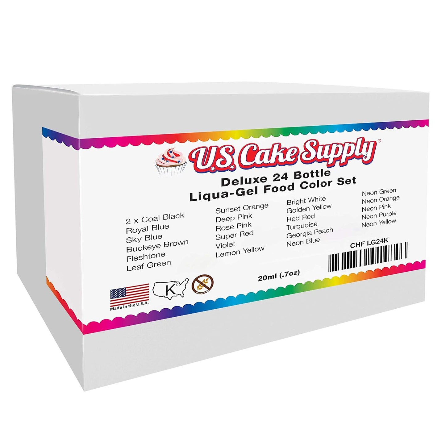 24 Color Cake Food Coloring Liqua-Gel Decorating Baking Primary & Secondary Colors Deluxe Set - U.S. Cake Supply 0.75 fl. oz. (20ml) Bottles - Made in the U.S.A.