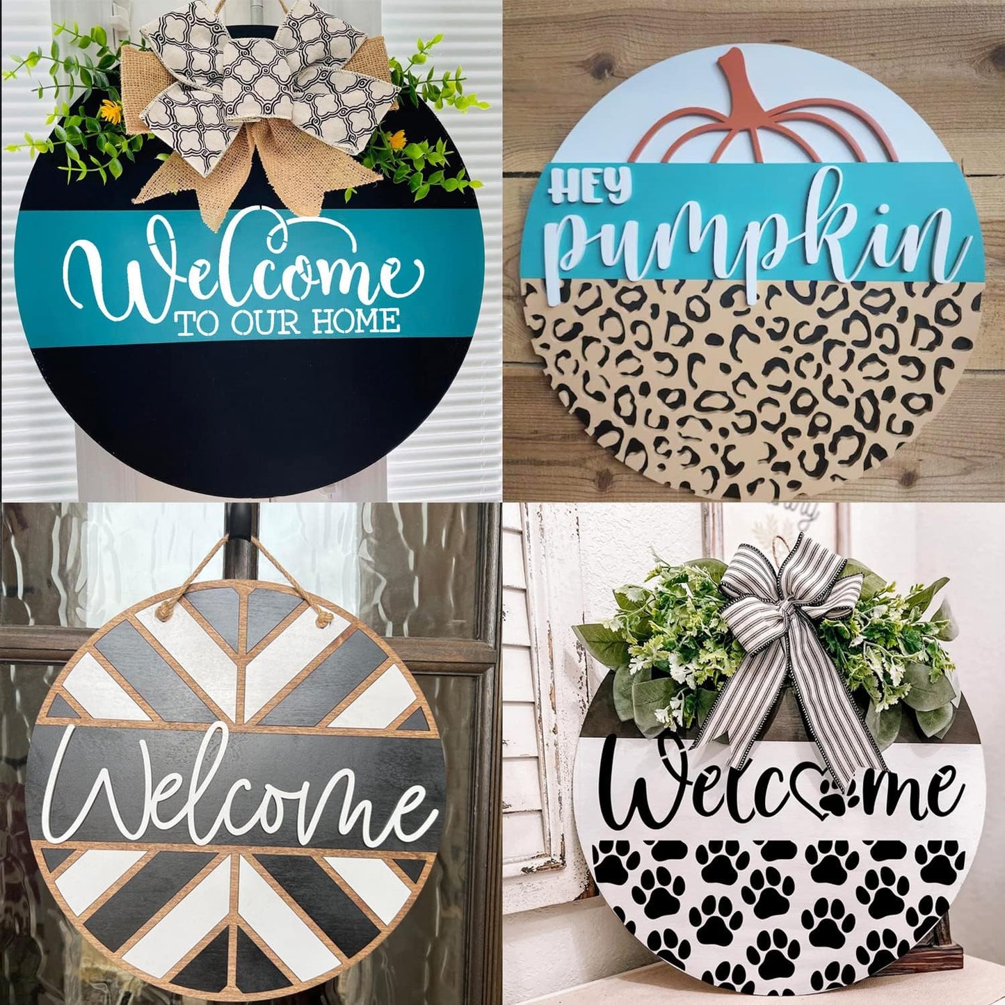 Welcome Stencils for Painting on Wood Welcome Stencil for Wood Sign 12" Reusable Templates Brick/Leopard Print/Herribone/Cow Print Pattern Stencil