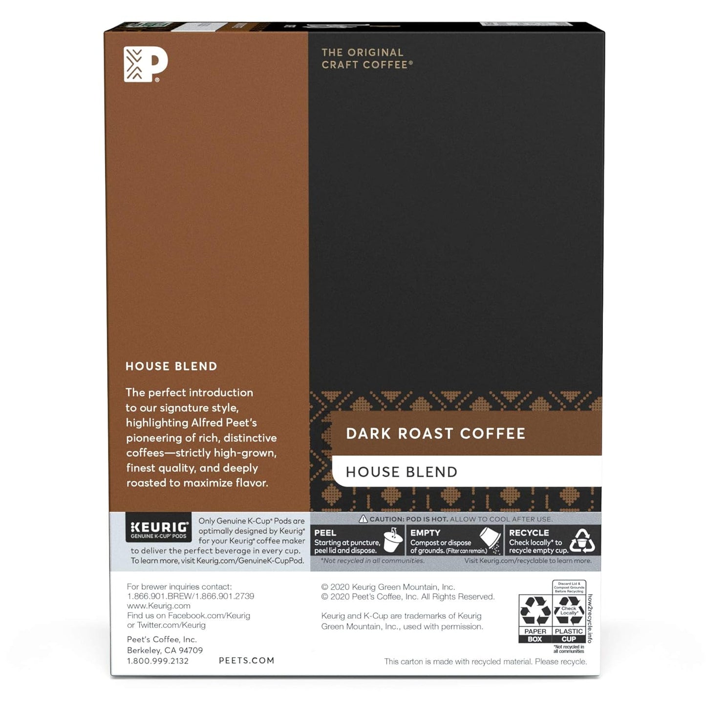 Peet's Coffee House Blend, Dark Roast, K-Cup Coffee Pods for Keurig Coffee Maker, 22 Count (Pack of 1)